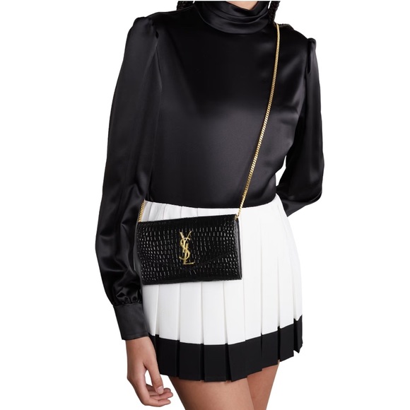 New! Authentic Saint Laurent YSL Uptown Croc-Effect Patent-Leather Bag - Picture 1 of 17